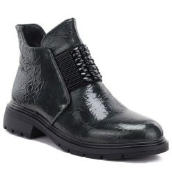 Botki damskie lakierowane zielone M.Daszyński MR2501. Zielone botki damskie M.Daszyński, z lakierowanej skóry, bez obcasa, bez zapięcia. Za 159.99 zł.
