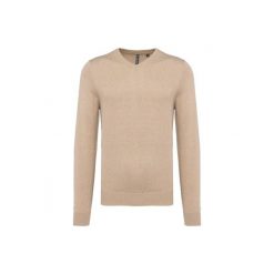 Sweter z dekoltem w kształcie litery V Kariban. Brązowe swetry męskie KARIBAN, m, bez wzorów, bez kołnierzyka. Za 200.50 zł.