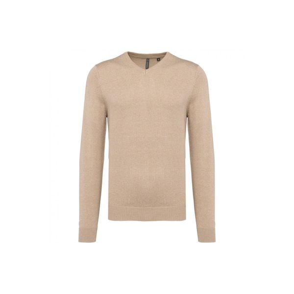 Sweter z dekoltem w kształcie litery V Kariban. Brązowe swetry męskie KARIBAN, m, bez wzorów, bez kołnierzyka. Za 224.50 zł.