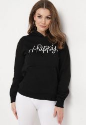 Czarna Bluza z Kapturem Napisem i Kangurkową Kieszenią Adrippa. Czarne bluzy z kapturem damskie Born2be, l. Za 79.99 zł.