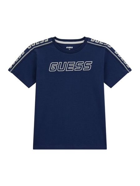 Guess T-Shirt L4YI50 J1314 Granatowy Regular Fit. Niebieskie t-shirty chłopięce Guess, z aplikacjami, z bawełny, bez ramiączek. Za 139.99 zł.