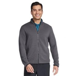 Bluza dresowa sportowa męska The Hoodless Hoodie Ottoman Jacket. Szare bluzy bez kaptura męskie Skechers, bez wzorów, z dresówki, sportowe, bez kołnierzyka, bez ramiączek. Za 219.99 zł.
