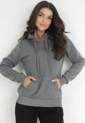 Ciemnoszara Bluza Basic z Kapturem Kasseia. Szare bluzy z kapturem damskie Born2be, uniwersalny, z dzianiny. Za 39.99 zł.