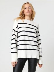 Sweter w paski - kremowy. Białe swetry klasyczne damskie Sinsay, l, z dzianiny, bez kołnierzyka. Za 59.99 zł.