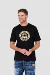 JUST CAVALLI Czarny t-shirt T-round Gold. Czarne t-shirty męskie Just Cavalli, m, bez wzorów, bez kołnierzyka. W wyprzedaży za 279.99 zł.