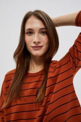 Bluza brązowa w paski. Brązowe bluzy bez kaptura damskie MOODO, xs, z bawełny. W wyprzedaży za 26.99 zł.