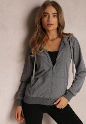 Ciemnoszara Bluza Rhodothee. Szare bluzy bez kaptura damskie Renee, na jesień, l, bez wzorów, z dzianiny, bez ramiączek, długie, bez kaptura. Za 49.99 zł.