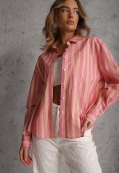 Różowa Koszula z Bawełny Oversize w Pionowe Paski Telaria. Czerwone koszule damskie Renee, l, bez wzorów, z bawełny, bez kołnierzyka, bez ramiączek. Za 139.99 zł.
