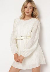 Jasnobeżowa Rozkloszowana Sukienka z Gumką w Pasie i Długim Rękawem Biasha. Brązowe sukienki damskie Born2be, na co dzień, m, bez wzorów, eleganckie, bez kołnierzyka, bez ramiączek, mini, dopasowane. W wyprzedaży za 95.99 zł.
