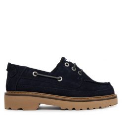 Półbuty Tommy Jeans. Niebieskie półbuty damskie Tommy Jeans, bez wzorów, z jeansu, bez obcasa, na płaskiej podeszwie. Za 569.99 zł.