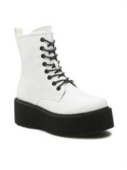 Jenny Fairy Trzewiki WS101-08 Biały. Białe botki damskie Jenny Fairy, ze skóry, bez obcasa, na koturnie, bez zapięcia. Za 159.99 zł.