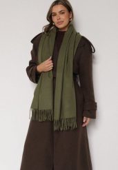 Ciemnozielony Szalik z Bawełną i Wiskozą Ozdobiony Frędzlami Siadortia. Zielone szaliki i kominy damskie Born2be, bez wzorów, z bawełny. Za 49.99 zł.
