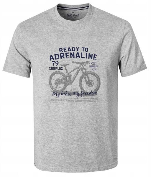 Męska Koszulka (T-Shirt) - Pako Jeans - Popiel, Motyw Rowerowy. Szare t-shirty męskie Pako Jeans, l, bez wzorów, z bawełny, bez kołnierzyka. Za 79.00 zł.