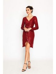 ASSUILI Sukienka w kolorze bordowym rozmiar: 40. Czerwone sukienki damskie Assuili, bez wzorów, klasyczne, bez kołnierzyka, bez ramiączek, mini. Za 174.84 zł.