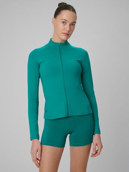 4F Bluza treningowa slim szybkoschnąca damska - turkusowa L. Niebieskie kardigany damskie 4f, l, bez wzorów. Za 179.99 zł.