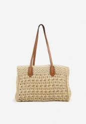 Beżowa Torebka Shopperka w Stylu Boho Galomirea. Brązowe torebki klasyczne damskie Renee, bez wzorów, z jeansu, bez dodatków. Za 74.99 zł.