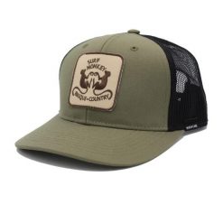 Czapka Trucker – Poliester z recyklingu – 6 paneli (Oliwkowy). Zielone czapki męskie SURF MONKEY, bez wzorów, z poliesteru. Za 179.95 zł.