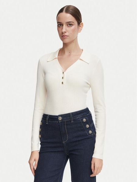 Morgan Sweter 252-MBANOU Kremowy Slim Fit. Białe swetry klasyczne damskie Morgan, xl, z wiskozy, bez kołnierzyka. Za 189.99 zł.