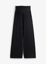 Spodnie ciążowe culotte z wiskozy, o kroju loose fit. Czarne spodnie materiałowe damskie bonprix, bez wzorów, z dżerseju, moda ciążowa. Za 97.99 zł.