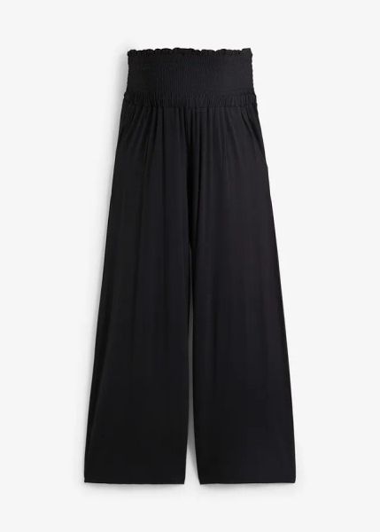 Spodnie ciążowe culotte z wiskozy, o kroju loose fit. Czarne spodnie materiałowe damskie bonprix, bez wzorów, z dżerseju, moda ciążowa. Za 97.99 zł.