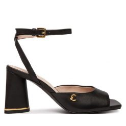 Sandały Coccinelle. Czarne sandały damskie Coccinelle, bez wzorów, bez obcasa, na słupku. Za 899.99 zł.