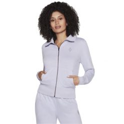 Bluza dresowa sportowa damska The Hoodless Hoodie Diamond Jacket. Fioletowe bluzy bez kaptura damskie Skechers, xs, z bawełny. Za 199.99 zł.