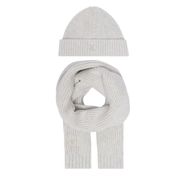 Zestaw szalik i czapka Calvin Klein Jeans. Szare czapki zimowe damskie Calvin Klein Jeans, z jeansu. Za 209.99 zł.