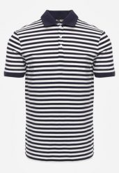 Granatowa Bawełniana Koszulka Polo w Paski w Stylu Casual Elunilla. Niebieskie koszulki polo męskie Born2be, l, bez wzorów, z bawełny, bez ramiączek. Za 79.99 zł.