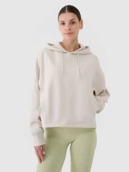 4F Bluza dresowa nierozpinana z kapturem damska - beżowa S. Brązowe bluzy sportowe damskie 4f, s, z bawełny. W wyprzedaży za 99.99 zł.