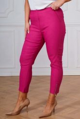 Amarantowe spodnie chinosy Nina z zamkami 7/8 PLUS SIZE XXL WIOSNA. Czerwone spodnie materiałowe damskie Nasi partnerzy, bez wzorów, z elastanu, biznesowe, plus size. Za 159.90 zł.