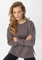 Bluza oversize B-RAVI. Brązowe bluzy bez kaptura damskie Volcano, m, z bawełny. Za 149.99 zł.