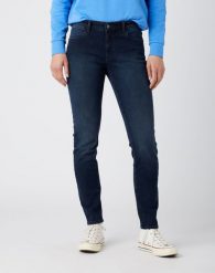 DAMSKIE SPODNIE JEANSOWE WRANGLER SKINNY NIGHTTIME BLACK W28KLT86R 112141286. Czarne spodnie materiałowe damskie Wrangler, bez wzorów, z jeansu. Za 199.99 zł.