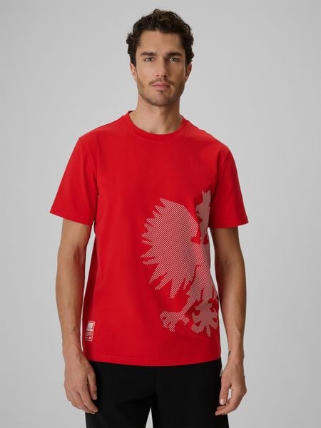 4F Koszulka kibica męska - czerwona XL. Czerwone t-shirty sportowe męskie 4f, m, z dzianiny, bez ramiączek. Za 79.99 zł.
