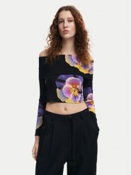 Desigual Bluzka Pansee Lacroix 24WWTK92 Czarny Slim Fit. Czarne bluzki damskie Desigual, m, bez wzorów, z wiskozy, bez ramiączek. Za 209.99 zł.