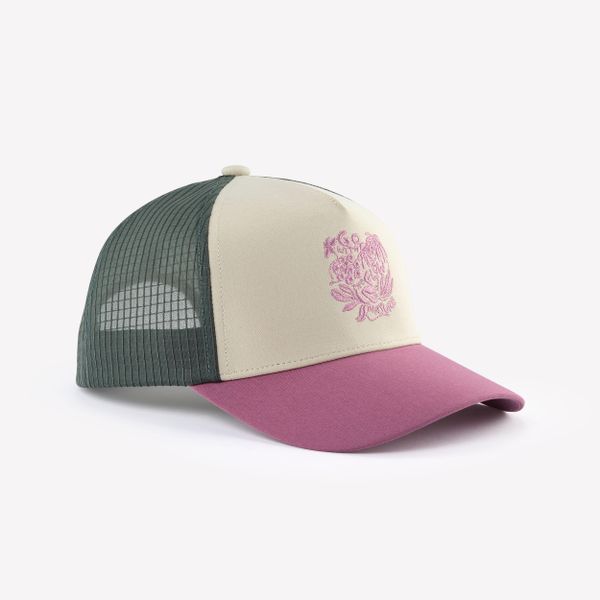 Czapka turystyczna z daszkiem Hike 500 Trucker. Brązowe czapki męskie FORCLAZ, bez wzorów, z elastanu. Za 69.99 zł.