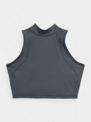 4F Crop-top do biegania szybkoschnący damski XL. Szare topy damskie 4f, xl, bez wzorów, z dzianiny, bez kołnierzyka. W wyprzedaży za 29.99 zł.