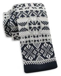 Granatowo-Biały Dziergany, Męski Krawat Knit, 5,5 cm -Alties- Świąteczny, Wzór Norweski, Gwiazdki. Niebieskie krawaty i muchy męskie Alties, bez wzorów, z dzianiny, sportowe. Za 55.00 zł.