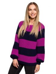 Made of emotion Sweter w kolorze fioletowo-czarnym rozmiar: L/XL. Różowe swetry klasyczne damskie Made Of Emotion, l, ze splotem, bez kołnierzyka. Za 70.74 zł.