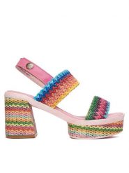 Laura Vita Sandały Noao 03 Różowy. Czerwone sandały damskie Laura Vita, bez wzorów, z materiału, bez obcasa, na słupku. Za 389.99 zł.