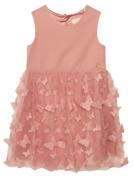 Guess Sukienka elegancka K6RK21 KAUH0 Koralowy Regular Fit. Pomarańczowe sukienki dziewczęce Guess, z aplikacjami, z syntetyku, eleganckie, bez ramiączek. Za 349.99 zł.