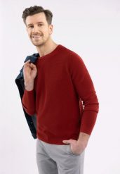 Bawełniany sweter S-BRADY. Czerwone swetry męskie Volcano, m, z aplikacjami, z bawełny, bez kołnierzyka. Za 159.99 zł.