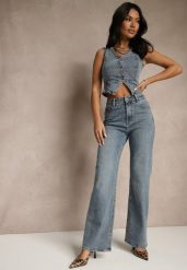 Niebieskie Jeansy High Waist z Szeroką Nogawką Uliswena. Niebieskie jeansy damskie Renee, z podwyższonym stanem. Za 139.99 zł.