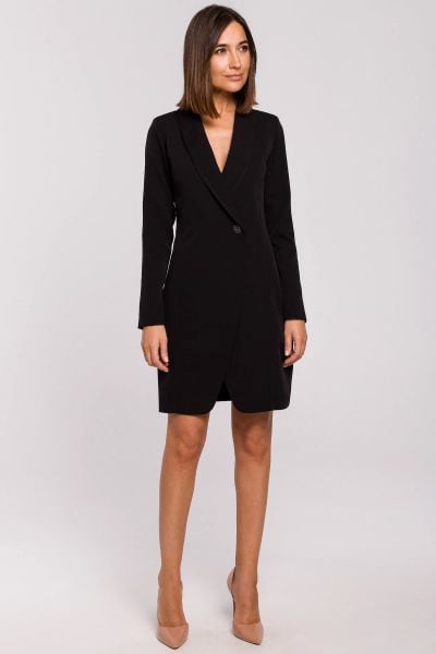 Elegancka sukienka marynarka na jeden guzik czarna. Czarne marynarki i żakiety damskie Stylove, l, bez wzorów, z elastanu, biznesowe. Za 275.00 zł.