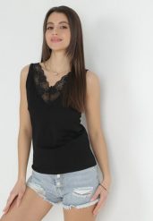 Czarny Top Bawełniany z Koronką Tylaia. Czarne topy damskie Born2be, l, z aplikacjami, z bawełny, bez kołnierzyka. Za 29.99 zł.