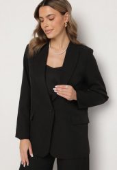 Czarna Marynarka Ozdobiona Imitacją Kieszeni Sovzedi. Czarne marynarki i żakiety damskie Born2be, l, bez wzorów, z jeansu, eleganckie. Za 89.99 zł.