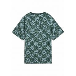 Damska luźna koszulka ESS GRAPHIC PUMA Green Moon. Zielone bluzki sportowe damskie Puma, s, bez wzorów, z gumy, bez ramiączek. Za 87.99 zł.