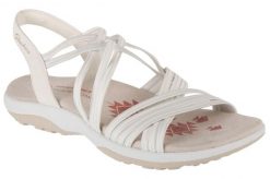 Sandały damskie, Reggae Slim - Sunnyside. Białe sandały damskie Skechers, bez wzorów, z materiału, bez obcasa. Za 249.99 zł.