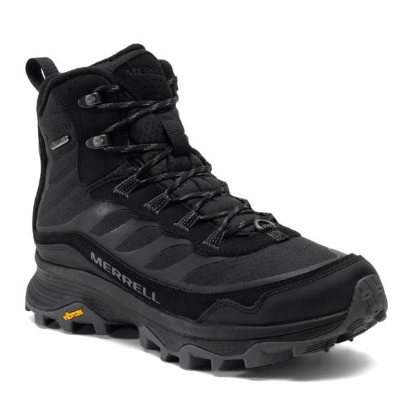 Buty turystyczne męskie Merrell Moab Speed Thermo Mid WP. Czarne buty trekkingowe męskie MERRELL, bez zapięcia, trekkingowe. Za 629.99 zł.