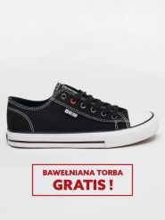 Trampki męskie niskie czarne JJ174601 906. Czarne trampki i tenisówki męskie Big Star, bez wzorów, z gumy, bez zapięcia. W wyprzedaży za 88.99 zł.