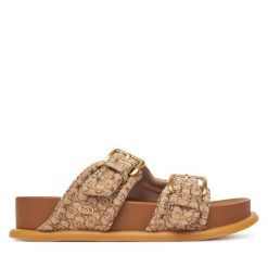 Klapki Liu Jo. Brązowe klapki damskie Liu Jo, bez wzorów, bez obcasa. Za 429.99 zł.